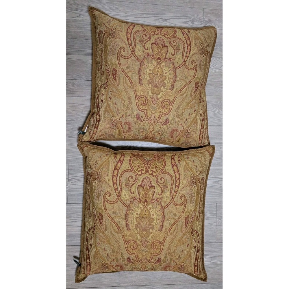 Lauren Ralph Lauren Dalmency Hall Gold Burgundy Suede Trim Medallion 24"x24" Set